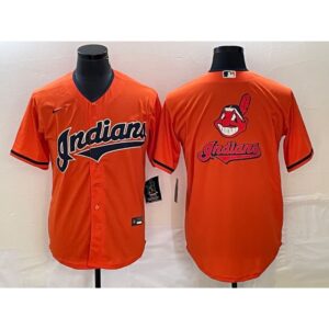 68633d7856081_1 Men's Cleveland Guardians Orange Team Big Logo Cool Base Stitched Jersey
