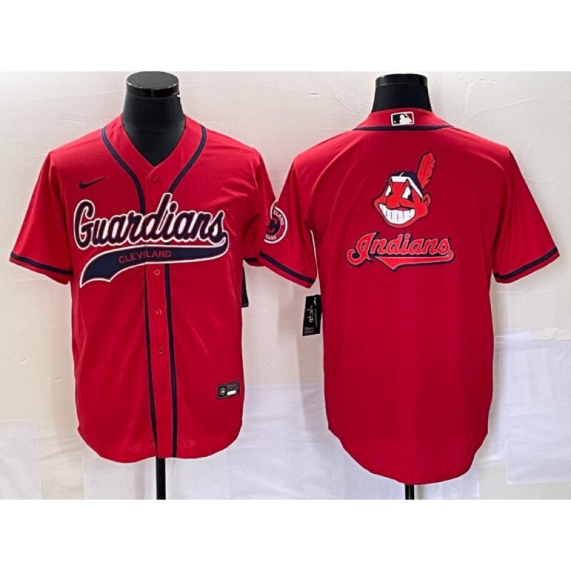 68633d802246c_1 Men's Cleveland Guardians Red Team Big Logo With Patch Cool Base Stitched Baseball Jersey