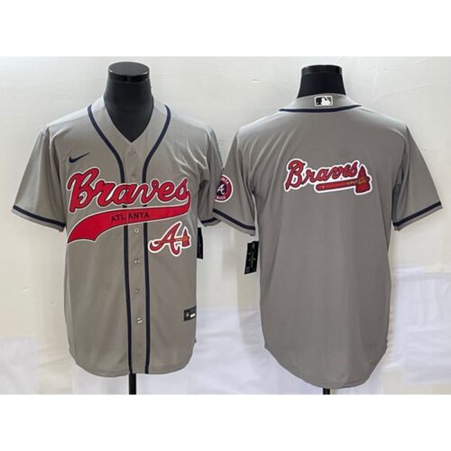 68633e3c90366_1 Men's Atlanta Braves Gray Team Big Logo Cool Base With Patch Stitched Baseball Jersey