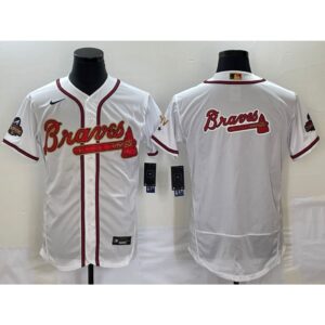 68633e79ea549_1 Men's Atlanta Braves 2022 White Gold World Series Champions Program Team Big Logo Flex Base Stitched Jersey