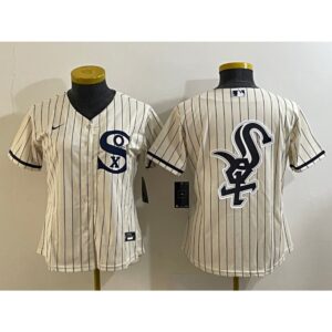 68633ff075ca4_1 Women's Chicago White Sox Cream Team Big Logo Stitched Jersey(Run Small) 01
