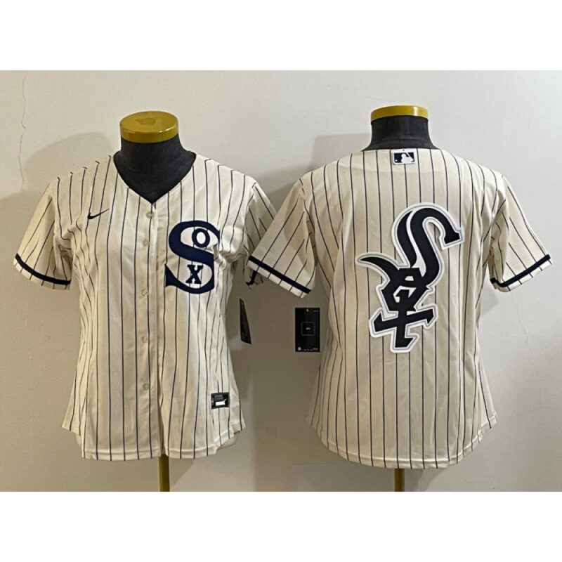 68633ff075ca4_1 Women's Chicago White Sox Cream Team Big Logo Stitched Jersey(Run Small) 01