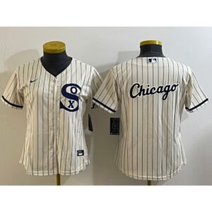 68633ff2e9745_1 Women's Chicago White Sox Cream Team Big Logo Stitched Jersey(Run Small) 02