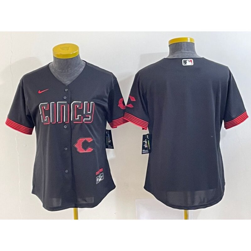 6863401087897_1 Women's Cincinnati Reds Black 2023 City Connect With Patch Stitched Baseball Jersey(Run Small)