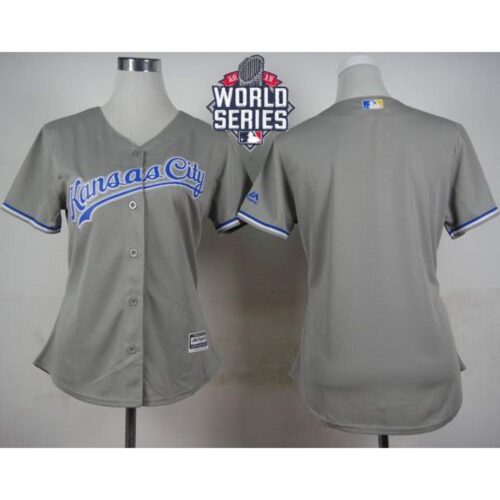 686340777ebc6_1 Royals Blank Grey Road W/2015 World Series Patch Women's Stitched MLB Jersey