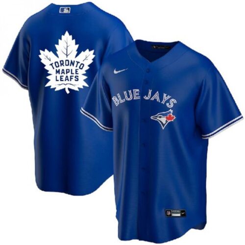 686340885e7e9_1 Men's Toronto Blue Jays & Leafs Royal With White Leafs Log Cool Base Stitched Jersey