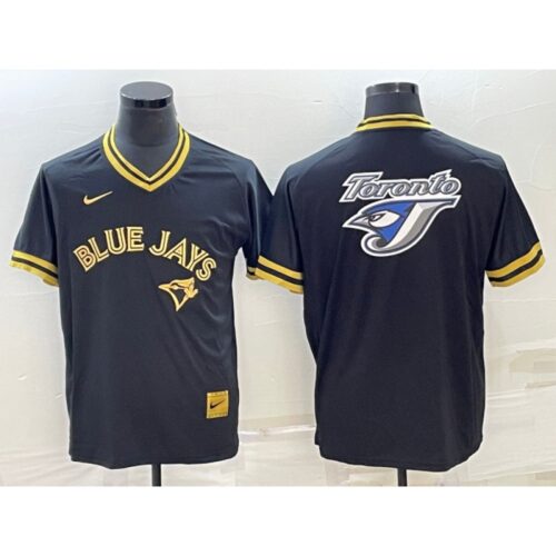 6863409006054_1 Men's Toronto Blue Jays Black Gold Team Big Logo Cool Base Stitched Baseball Jersey