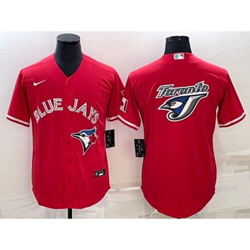 686340b589eba_1 Men's Toronto Blue Jays Red Team Big Logo Cool Base Stitched Baseball Jersey