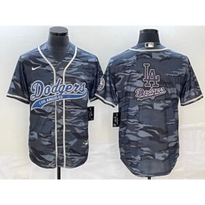 686340c4c0fb9_1 Men's Los Angeles Dodgers Gray Camo Team Big Logo Cool Base With Patch Stitched Baseball Jersey