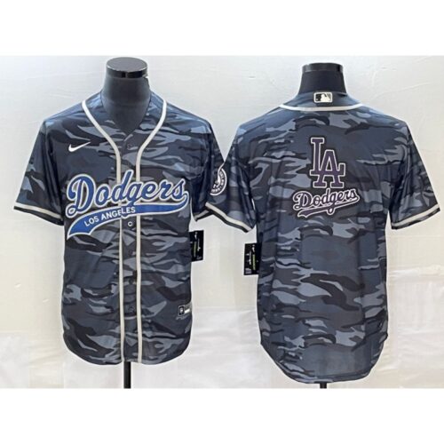 686340c4c0fb9_1 Men's Los Angeles Dodgers Gray Camo Team Big Logo Cool Base With Patch Stitched Baseball Jersey