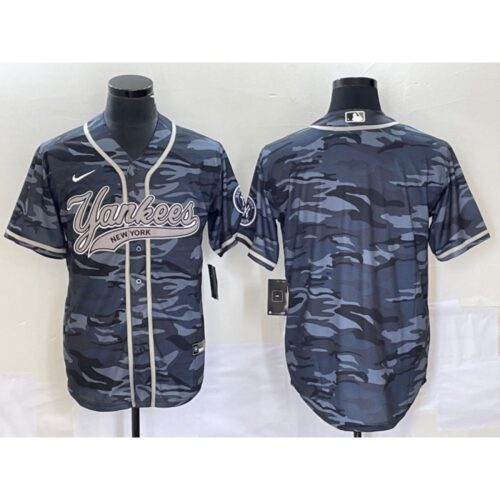 686340c79de4c_1 Men's New York Yankees Blank Gray Camo With Patch Cool Base Stitched Baseball Jersey