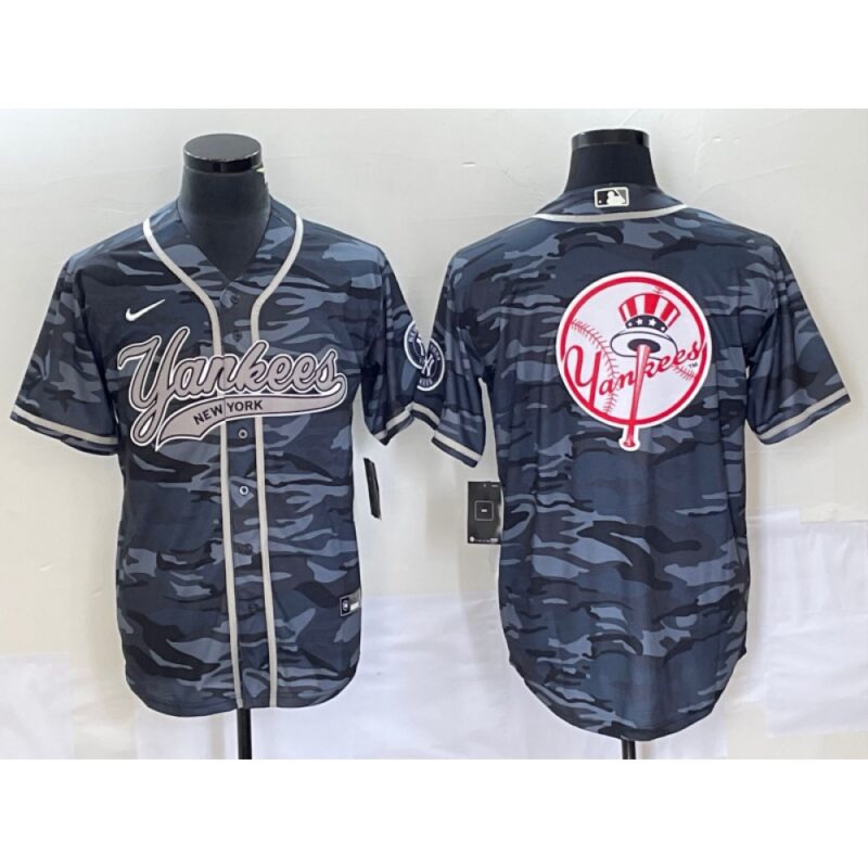 686340ccc561c_1 Men's New York Yankees Gray Camo Team Big Logo With Patch Cool Base Stitched Baseball Jersey
