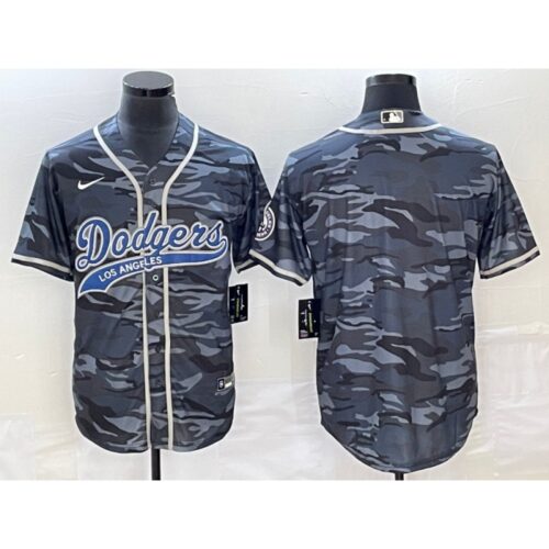 686341664e312_1 Men's Los Angeles Dodgers Blank Gray Camo Cool Base With Patch Stitched Baseball Jersey