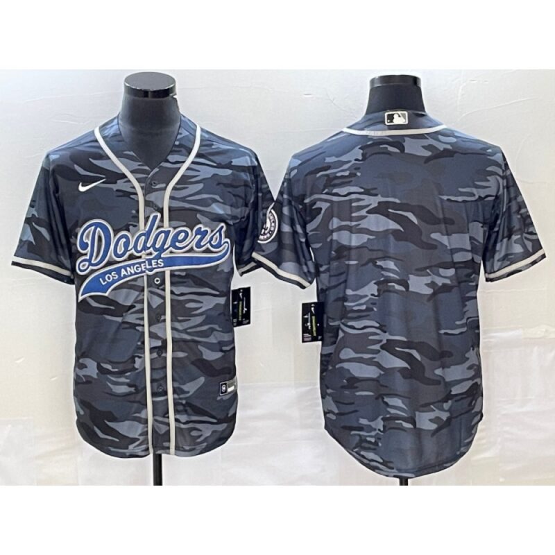 686341664e312_1 Men's Los Angeles Dodgers Blank Gray Camo Cool Base With Patch Stitched Baseball Jersey