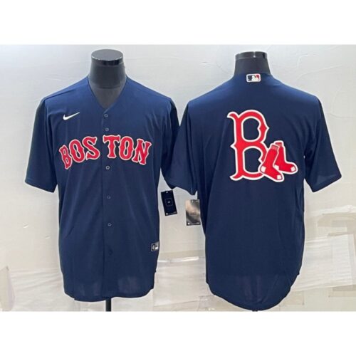 686341e26109e_1 Men's Boston Red Sox Navy Team Big Logo Cool Base Stitched Jersey