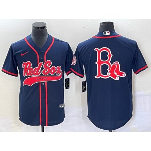 686341e4d4763_1 Men's Boston Red Sox Navy With Logo in Back Cool Base Stitched Baseball Jersey