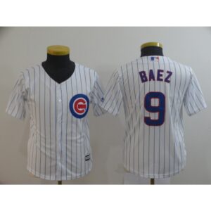 6863425acc9dc_1 Youth Chicago Cubs White #9 Javier Baez Cool Base Stitched MLB Jersey