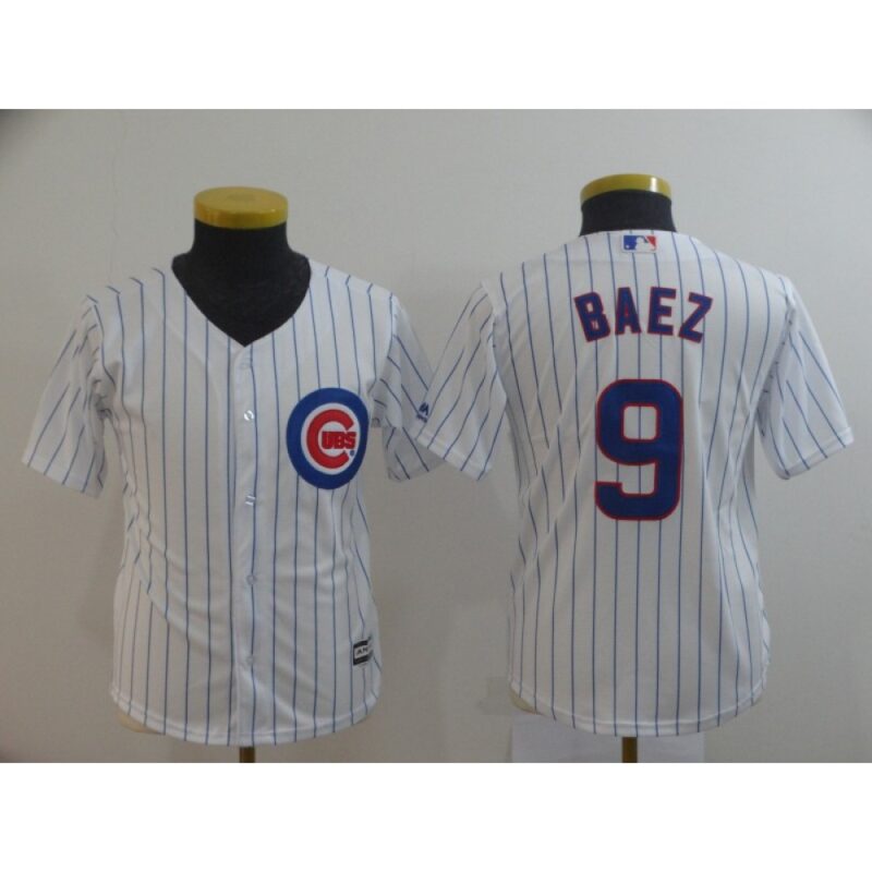 6863425acc9dc_1 Youth Chicago Cubs White #9 Javier Baez Cool Base Stitched MLB Jersey