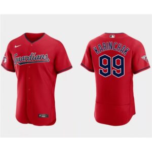 6863426624445_1 Men's Cleveland Guardians #99 James Karinchak Red Flex Base Stitched Jersey