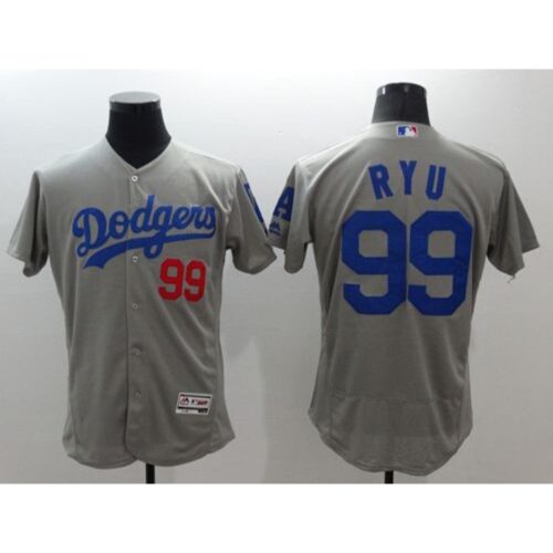 68634319f1b2f_1 Dodgers #99 Hyun-Jin Ryu Grey Flexbase Authentic Collection Stitched MLB Jersey
