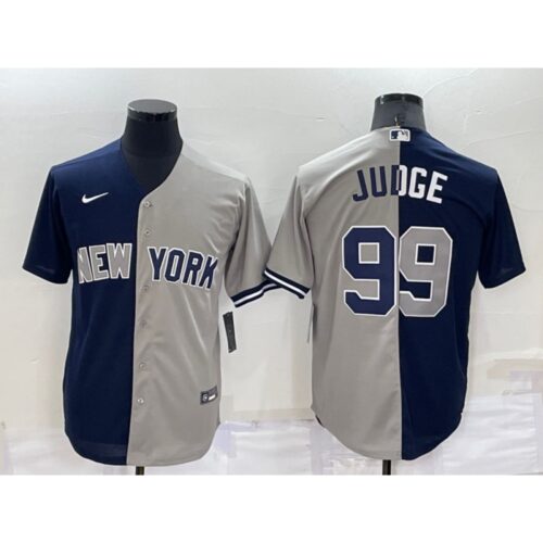 686343a808d6c_1 Men's New York Yankees #99 Aaron Judge Navy/Grey Split Cool Base Stitched Baseball Jersey