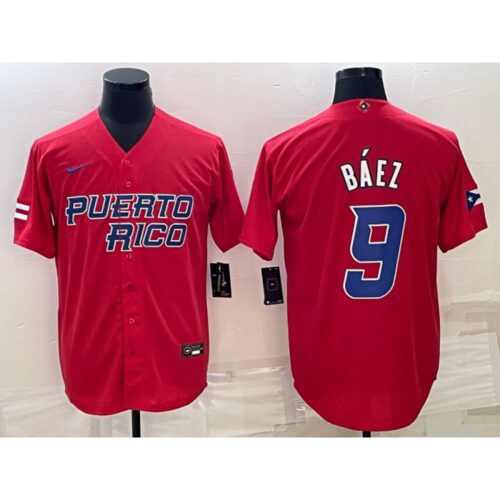 686344946f37b_1 Men's Puerto Rico Baseball #9 Javier Baez 2023 Red World Baseball Classic Stitched Jersey