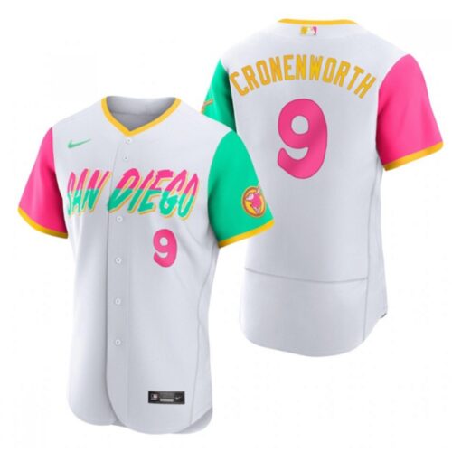 686344c442e33_1 Men's San Diego Padres #9 Jake Cronenworth 2022 White City Connect Flex Base Stitched Baseball Jersey