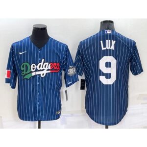 686344db4637c_1 Men's Los Angeles Dodgers #9 Gavin Lux Navy Mexico World Series Cool Base Stitched Baseball Jersey