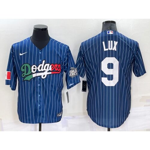 686344db4637c_1 Men's Los Angeles Dodgers #9 Gavin Lux Navy Mexico World Series Cool Base Stitched Baseball Jersey