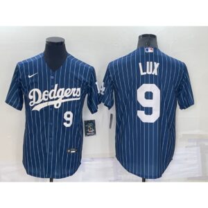 686344de4ce18_1 Men's Los Angeles Dodgers #9 Gavin Lux Navy Cool Base Stitched Jersey
