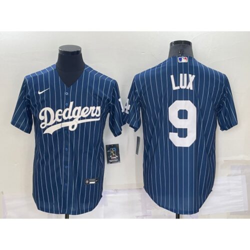 686344e1599be_1 Men's Los Angeles Dodgers #9 Gavin Lux Navy Cool Base Stitched Jersey