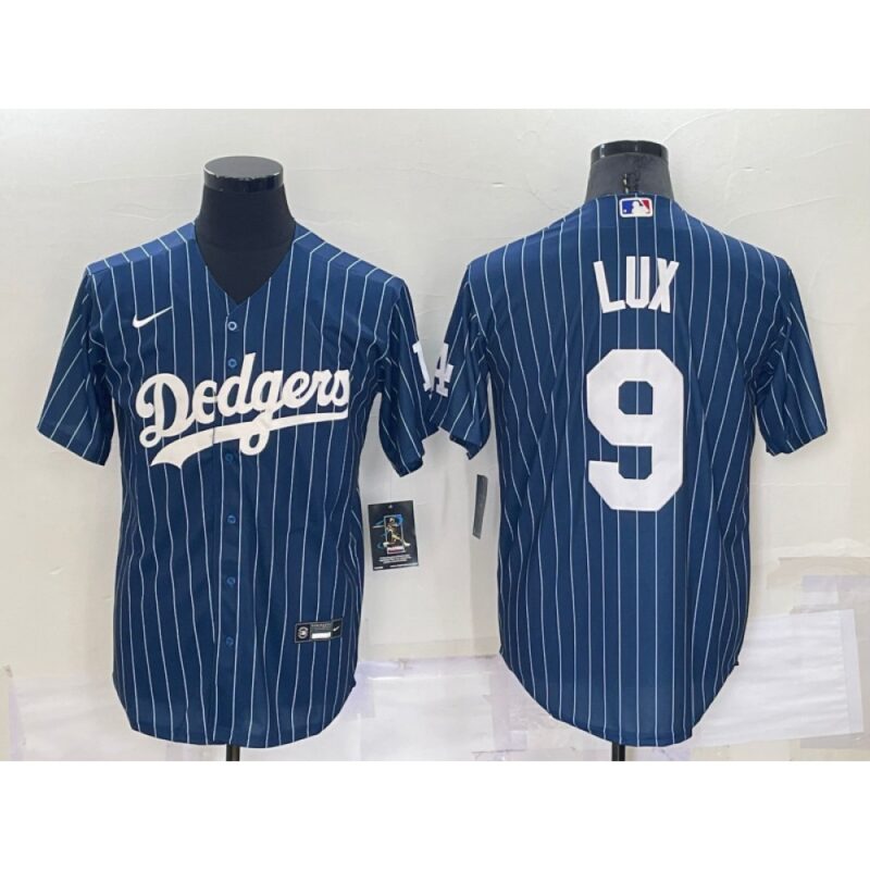 686344e1599be_1 Men's Los Angeles Dodgers #9 Gavin Lux Navy Cool Base Stitched Jersey