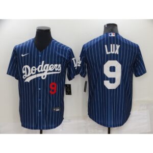 686344e486ee9_1 Men's Los Angeles Dodgers #9 Gavin Lux Navy Cool Base Stitched Jersey