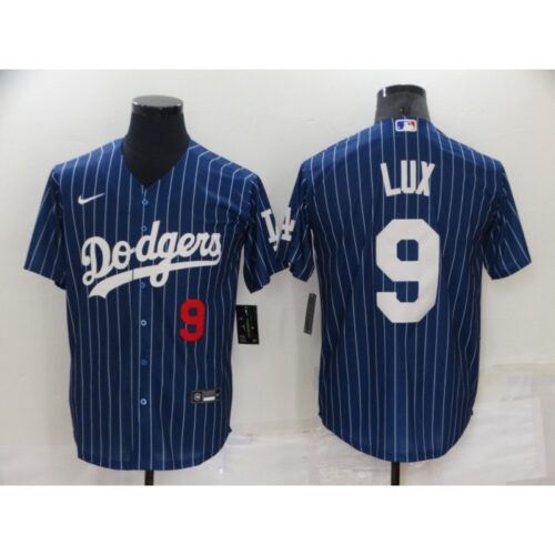 686344e486ee9_1 Men's Los Angeles Dodgers #9 Gavin Lux Navy Cool Base Stitched Jersey