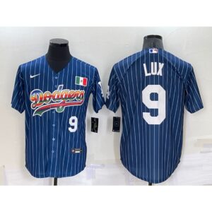 686344e79e4bc_1 Men's Los Angeles Dodgers #9 Gavin Lux Navy Mexico Rainbow Cool Base Stitched Baseball Jersey