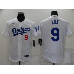 686344f43c952_1 Men's Los Angeles Dodgers #9 Gavin Lux White Flex Base Stitched Jersey