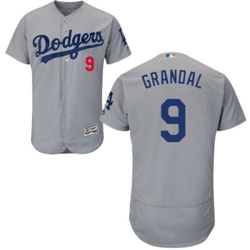 68634500a5f4a_1 Dodgers #9 Yasmani Grandal Grey Flexbase Authentic Collection Stitched MLB Jersey