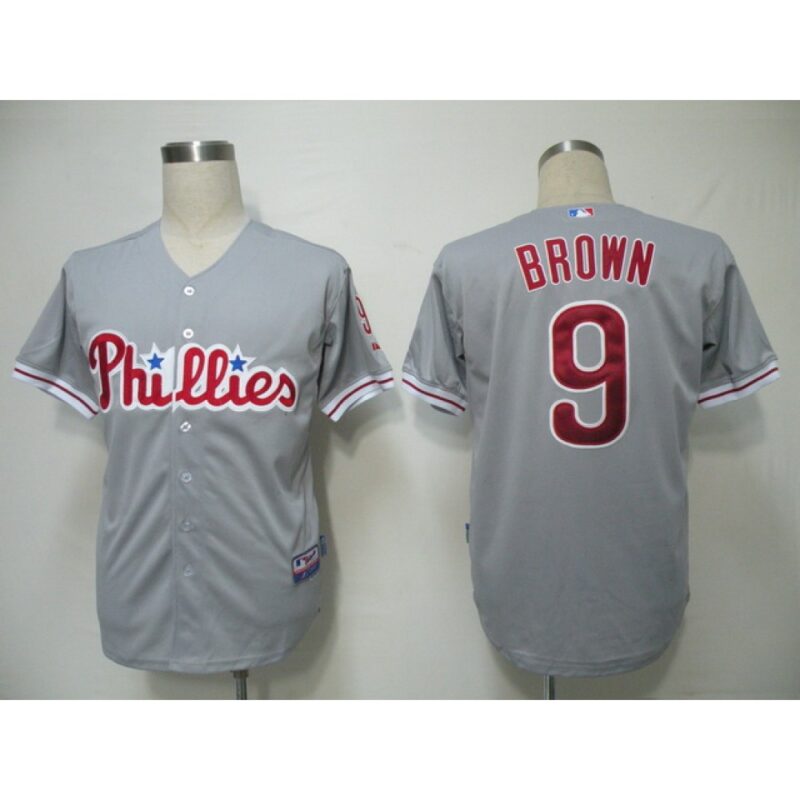 6863457c8bdfb_1 Phillies #9 Domoic Brown Grey Cool Base Stitched MLB Jersey