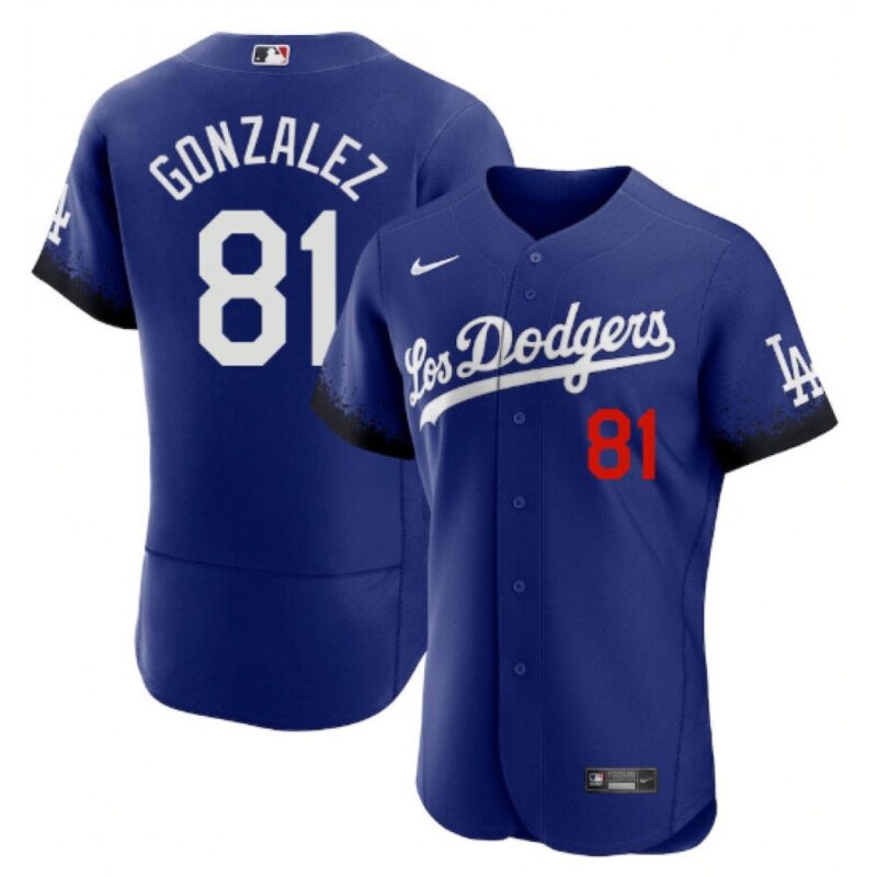 686346081bd76_1 Men's Los Angeles Dodgers #81 Victor Gonzalez 2021 Royal City Connect Flex Base Stitched Baseball Jersey