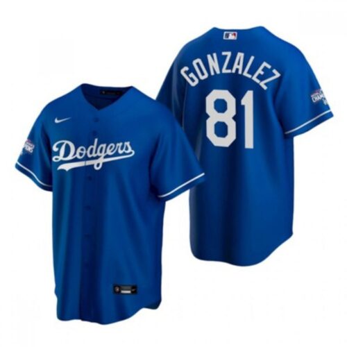 6863460b2160d_1 Men's Los Angeles Dodgers #81 Victor Gonzalez Royal 2020 World Series Champions Home Patch Cool Base Stitched Jersey