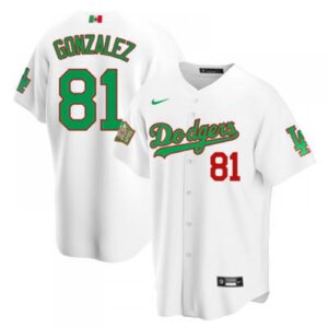 686346147491f_1 Men's Los Angeles Dodgers White #81 Victor Gonzalez White Green Mexico 2020 World Series Stitched Jersey