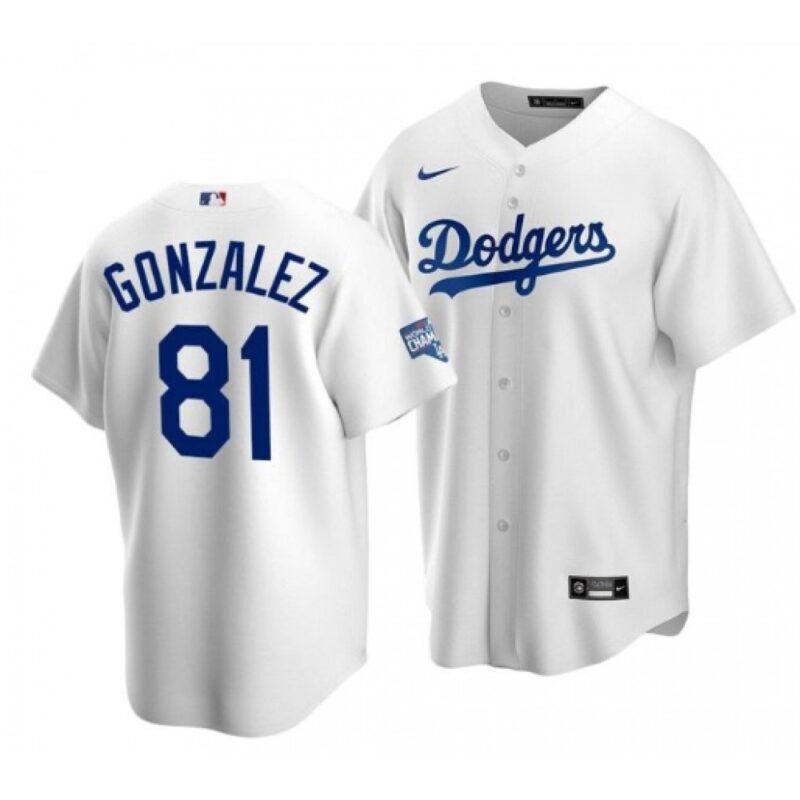 686346176ed50_1 Men's Los Angeles Dodgers #81 Victor Gonzalez White 2020 World Series Champions Home Patch Cool Base Stitched Jersey