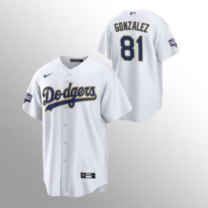 6863461a54654_1 Men's Los Angeles Dodgers #81 Victor Gonzalez White Champions Patch Gold Program Cool Base Stitched Jersey