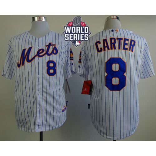 6863465b90c59_1 Mets #8 Gary Carter White(Blue Strip) Home Cool Base W/2015 World Series Patch Stitched MLB Jersey