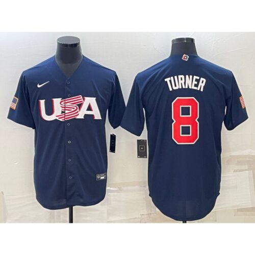 68634661a998e_1 Men's USA Baseball #8 Trea Turner 2023 Navy World Baseball Classic Stitched Jersey