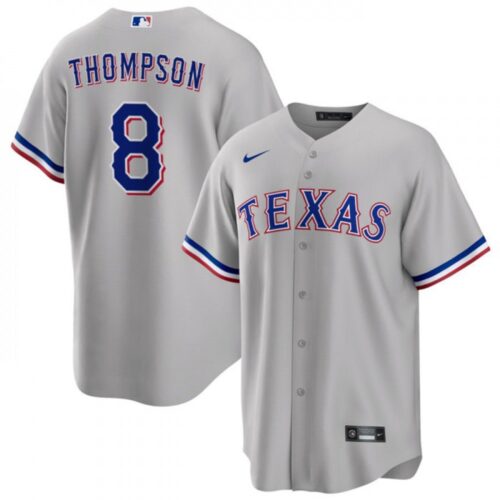 686346961595b_1 Men's Texas Rangers #8 Bubba Thompson Grey Cool Base Stitched Baseball Jersey