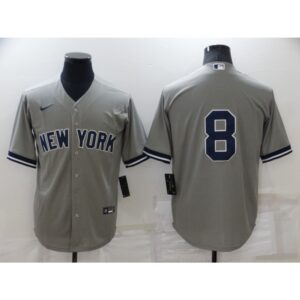 686346deb0fde_1 Men's New York Yankees #8 Yogi Berr Grey Cool Base Stitched Baseball Jersey