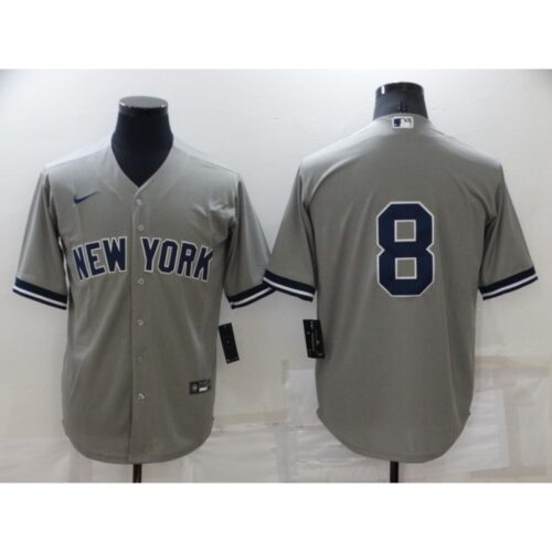 686346deb0fde_1 Men's New York Yankees #8 Yogi Berr Grey Cool Base Stitched Baseball Jersey