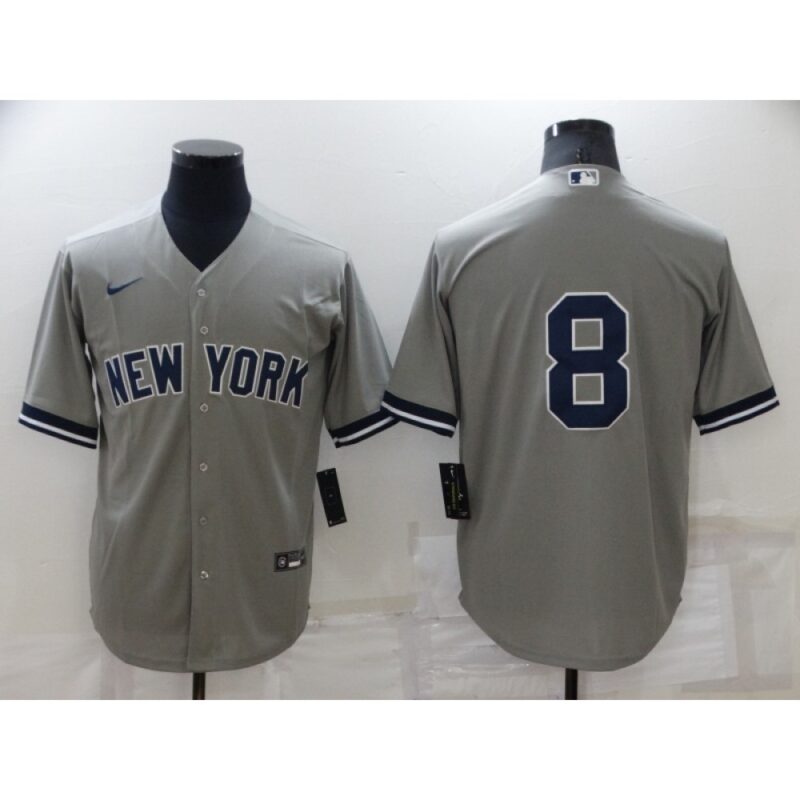 686346deb0fde_1 Men's New York Yankees #8 Yogi Berr Grey Cool Base Stitched Baseball Jersey