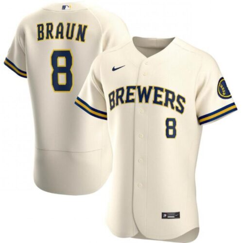 68634767b7e58_1 Men's Milwaukee Brewers #8 Ryan Braun Cream Flex Base Stitched Jersey